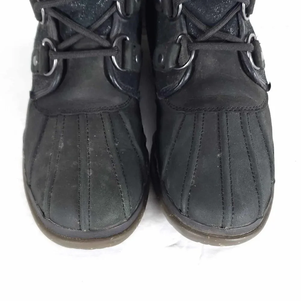 UGG Women's Cecile US 6 Black Leather Waterproof Sheepskin Lined Duck Boots
